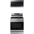 Samsung 6.3 CuFt Smart Freestanding 5-Burner Convection Electric Range with 2.1 CuFt Smart 1000W Over-the-Range Microwave in Stainless Steel