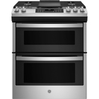 GE 6.7 Cu. Ft Slide-In 5-Burner Double Oven Gas Range - Stainless Steel