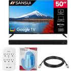 Sansui 50" 4K UHD HDR Smart LED Google TV with 2.0 Channel Soundbar, 6 Outlet Surge Protector with USB Charging Ports, 12-ft High Speed HDMI Cable with Ethernet, & Screen Cleaning Kit