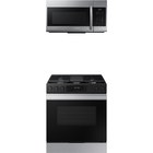 Samsung Bespoke 6.0 CuFt Smart Slide-In Gas Range with 1.7 CuFt 1000 Watt Over-The-Range Microwave in Stainless Steel