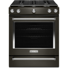 KitchenAid 30" Five Burner Gas Slide-In Convection Range - Black Stainless Steel
