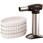 Bonjour Chef's Tools Butane Creme Brulee Torch and 4-Piece 4 oz Porcelain Ramekin Set