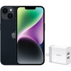 Apple 6.1" iPhone 14 128GB Sim-Free Midnight Smartphone - Preowned with 2-Port PowerPort 24W Wall Charger