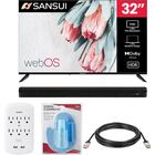 Sansui 32" VA Series HD Frameless Smart TV with 2.0 Channel Soundbar, 6 Outlet Surge Protector with USB Charging Ports, 12-ft High Speed HDMI Cable with Ethernet, & Screen Cleaning Kit