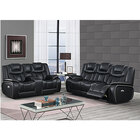 Global Furniture Apex Black Leather Power Reclining Sofa and Loveseat with Drop Down Table, Console and Power Headrests