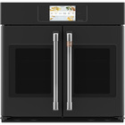 Cafe 30" Smart Self-Cleaning True Convection Single Wall Oven in Black Matte with Air Fry and Brushed Stainless Handles