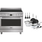 Frigidaire Professional 4.4 CuFt 5-Burner Induction Freestanding Electric Range in Stainless Steel with Charleston Collection - Hammered 15-Piece Nonstick Cookware Set