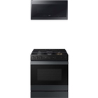 Samsung Bespoke 6.0 CuFt Smart Slide-In Gas Range with 2.1 CuFt Over-the-Range Microwave with Sensor Cooking in Matte Black Steel