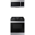 Samsung Bespoke 6.0 CuFt Smart Slide-In Gas Range with 1.6 CuFt 1000 Watt Over-The-Range Microwave in Stainless Steel