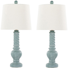 Lumisource 25" Farmhouse Polyresin Table Lamp in Antique Aged Birch Polyresin & White Linen Shade - (Pair)