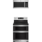 GE 6.6 CuFt Freestanding Double Electric Range with 1.7 CuFt 1000 Watt Over-The-Range Microwave in Stainless Steel
