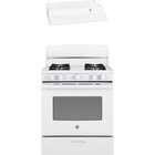 GE 4.8 CuFt Freestanding Gas Range with 30'' 160 CFM Standard Range Hood in White