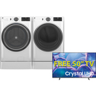 GE 5.0 CuFt Smart Front Load Electric Washer with 7.8 CuFt Smart Front Load Electric Dryer & 50" Crystal UHD U7900F 4K Smart TV