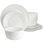 Gibson 12 Piece Swanton Stripe Break-Resistant Opal Glass Dinnerware Set