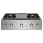 Monogram 36" Four Burner Gas Cooktop with Stainless/Aluminum-Clad Griddle - Stainless Steel