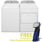 Whirlpool 3.8 Cu. Ft Top Load Washer, 7.0 Cu. Ft. Front Load Dryer with a Conair 2-in-1 Hand Held Steamer