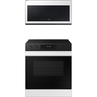 Samsung Bespoke 6.3 CuFt Smart Slide-In Electric Range with 2.1 CuFt Smart 1000W Over-the-Range Microwave in White Glass