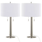 Lumisource 29" Contemporary Table Lamps with Polished Nickel and White Linen Shade (Set of 2)