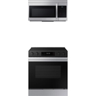 Samsung Bespoke 6.3 CuFt Smart Slide-In Electric Range with 1.6 CuFt 1000 Watt Over-The-Range Microwave in Stainless Steel