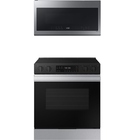 Samsung Bespoke 6.3 CuFt Smart Slide-In Electric Range with 2.1 CuFt Smart 1000W Over-the-Range Microwave in Stainless Steel