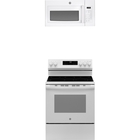 GE 5.3 CuFt Smart Freestanding Electric Range with 1.6 CuFt 1000 Watt Over-The-Range Microwave in White