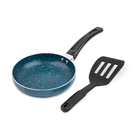 Core Home 2-Piece Mini Round Fry Pan with Slotted Turner Set - Blue Speckle