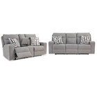 Signature Design by Ashley Biscoe Performance Fabric Dual Power Reclining Sofa & Loveseat - Pewter