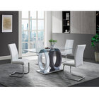 Global Furniture Monza Glass Top Contemporary Dining Table with 4 White Dining Chairs