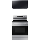 Samsung 6.3 CuFt Smart Freestanding 5-Burner Convection Electric Range with Bespoke 2.1 CuFt 1000 Watt Over-The-Range Microwave in Stainless Steel