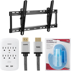 Vidao Tilting Wall Mount For Most 40"-110" Flat Panel TV with 2 Meter Ultra High-Speed HDMI Cable, Screen Cleaning Kit, & 6 Outlet Surge Protector with USB Charging Ports