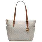 Michael Kors Jet Set East West Signature Logo Tote in Vanilla/Acorn
