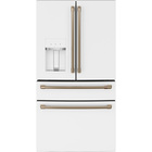 Cafe 22.3 CuFt Smart 4-Door French-Door Refrigerator in Matte White with Brushed Bronze Handles