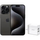Apple 6.7" iPhone 15 PRO MAX 256GB GSM/CDMA Fully Unlocked (Pre-Owned) - Black with 2-Port PowerPort 24W Wall Charger