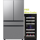 Samsung 29 CuFt Bespoke AI 4-Door French Door Refrigerator in Stainless Steel with 28-Bottle Dual Zone Wine Cooler in Black