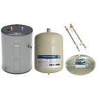 GE 26 Gallon 5,500 Watt Low Boy Water Heater with 2.1 Gal Water Expansion Tank with Water Heater Hoses and Drip Pan