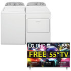 Whirlpool 3.8 Cu. Ft. High-Efficiency Top-Load Washer, 7.0 Cu. Ft Top-Load Vented Dryer and a LG 55" Class UHD AI UA7050 4K Smart TV