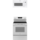GE 5.3 CuFt Smart Freestanding Electric Range with 1.6 CuFt 1000 Watt Over-The-Range Microwave in White